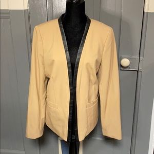Calvin Klein Camel & Black Trim Open Front Blazer